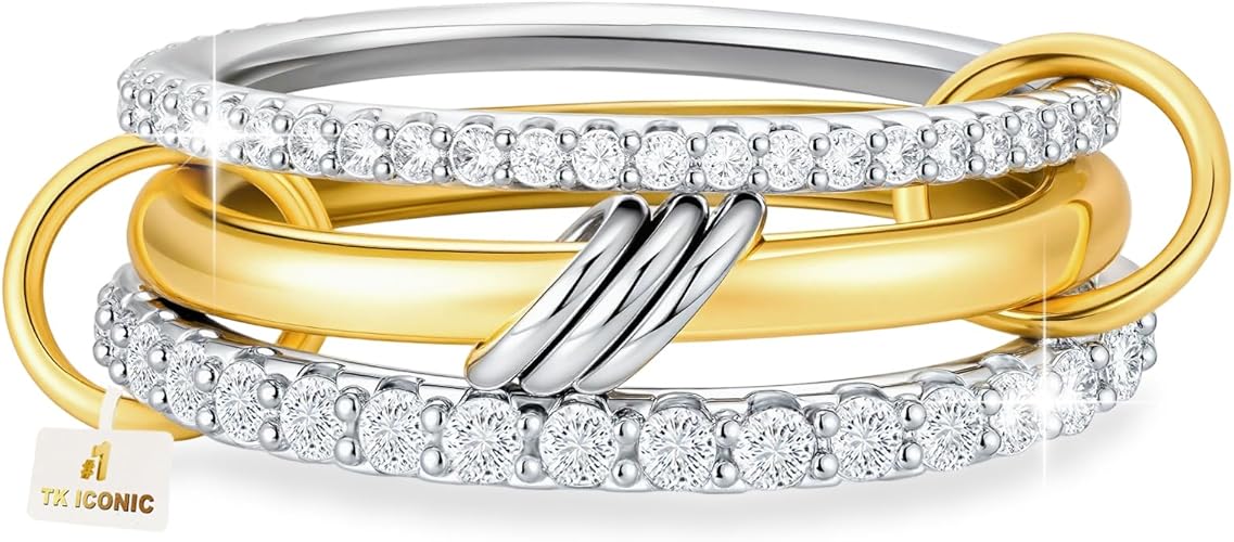14K Gold Plated Cubic Zirconia Baguette Stackable Statement Ring