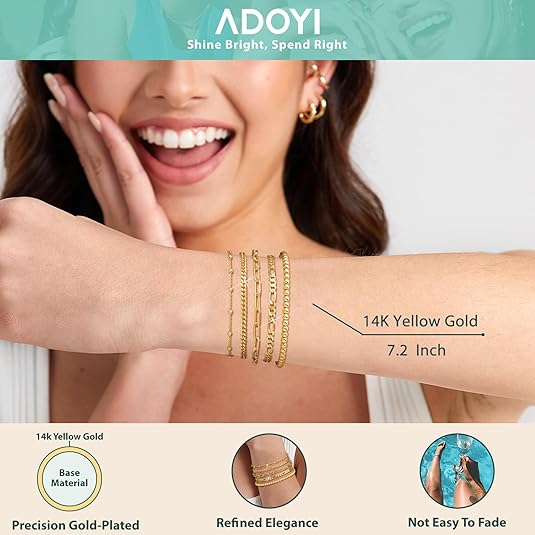 Divine 14K Gold Plated Essential Layering Bracelet Set (3-Piece)