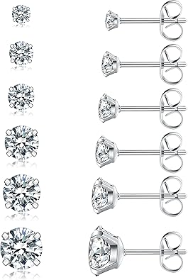 Classic Round Cubic Zirconia Stud Earrings – Silver-Tone Hypoallergenic Jewelry