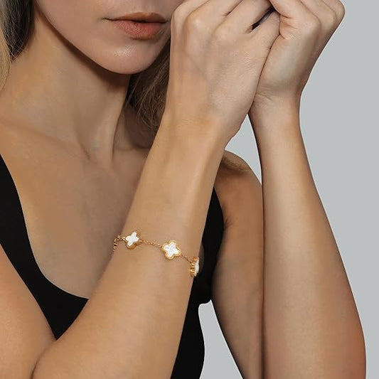 Divine 18K Gold Plated Initial Clover Bracelet Set