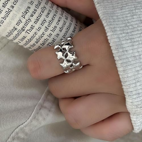 Divine Starburst Polished Silver Wide Stacking Ring