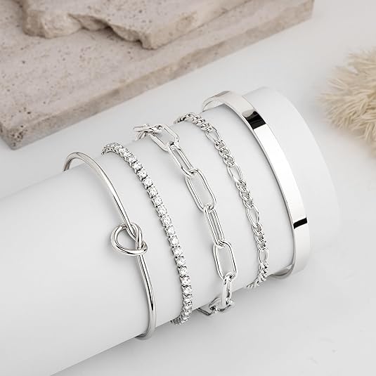 Divine 14K Gold Plated Sterling Silver "Ultimate Stack" Bracelet Set (6-Piece)