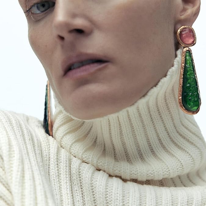 Two-Tone Gemstone Drop Earrings – Pink & Green Elegant Statement