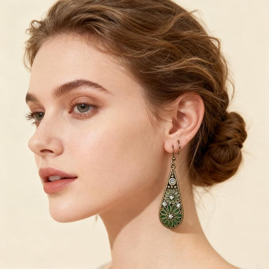 Vintage Floral Drop Earrings – Elegant Statement Jewelry