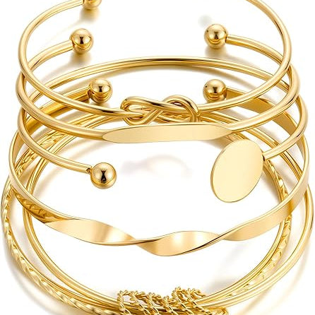 Gold Open Bangle Bracelet Set – Adjustable Cuff Bangles