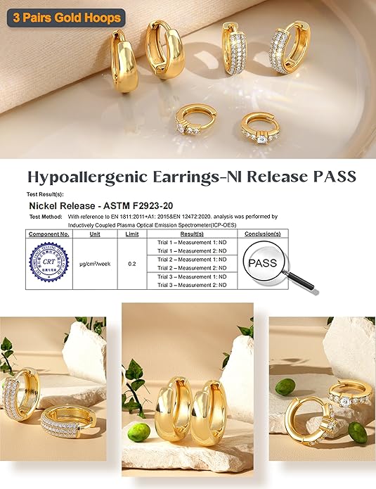Divine 14K Gold Plated Chunky Huggie Hoop Earring Set (3-Pair)