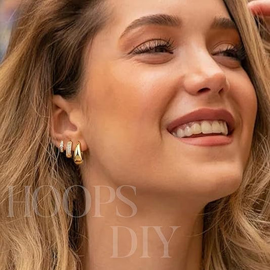 Divine 14K Gold Plated Chunky Huggie Hoop Earring Set (3-Pair)