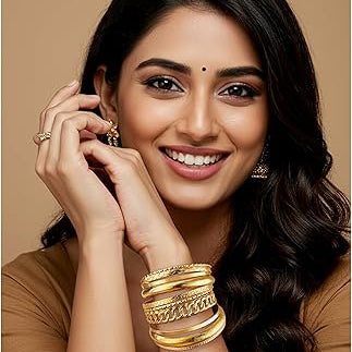 Gold Stacked Bangle Bracelet – Textured & Chain Style Statement Cuff