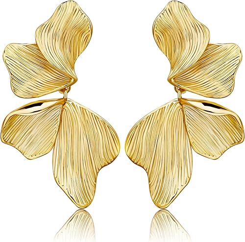 Divine Bloom Sculpted Gold Petal Drop Earrings