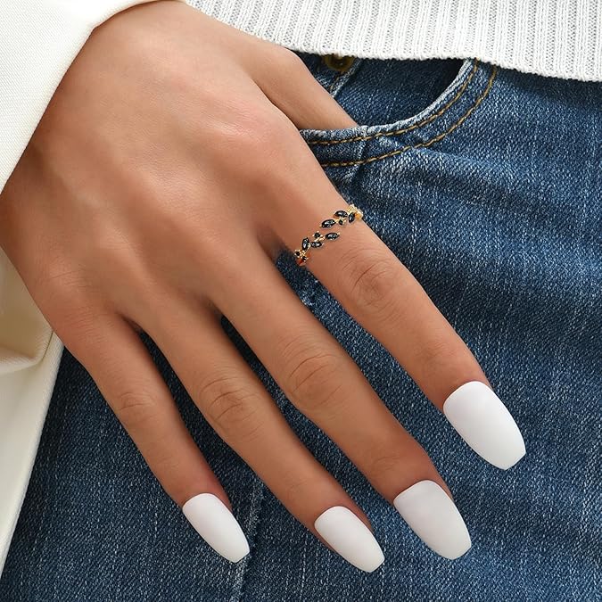 Gold Plated Black Crystal Leaf Ring for Women – Elegant Minimal Jewelry