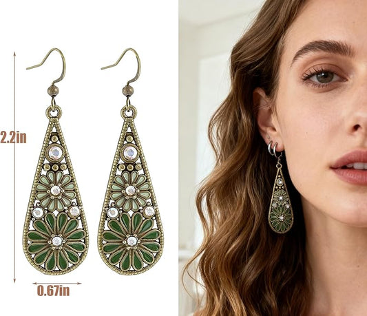 Vintage Floral Drop Earrings – Elegant Statement Jewelry