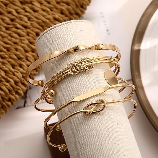 Gold Open Bangle Bracelet Set – Adjustable Cuff Bangles