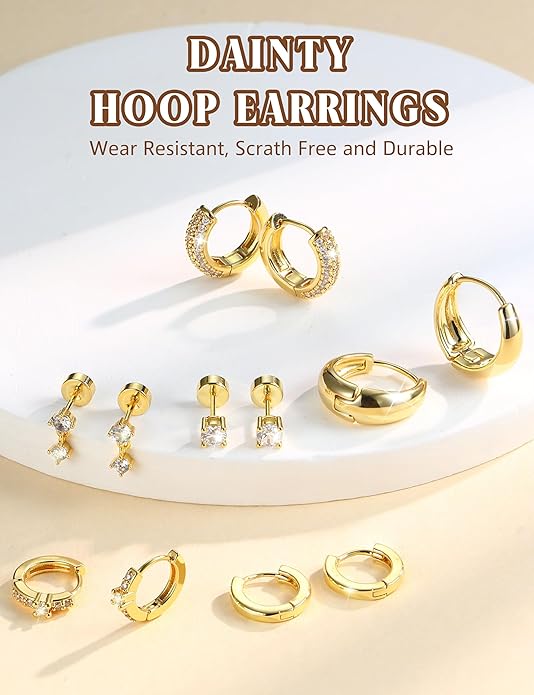 Divine 14K Gold Plated 16G Cartilage Stud Earring Set (9-Pair Collection)