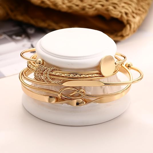 Gold Open Bangle Bracelet Set – Adjustable Cuff Bangles
