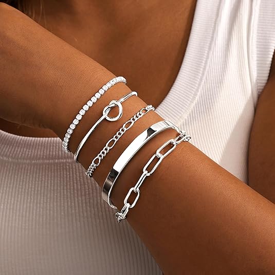 Divine 14K Gold Plated Sterling Silver "Ultimate Stack" Bracelet Set (6-Piece)