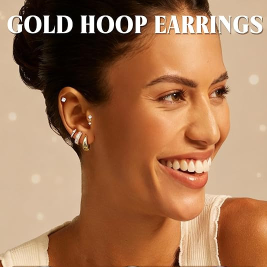 Divine 14K Gold Plated 16G Cartilage Stud Earring Set (9-Pair Collection)