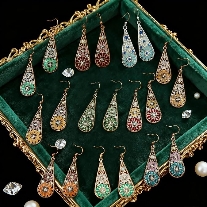 Vintage Floral Drop Earrings – Elegant Statement Jewelry